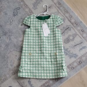 NWT Lilly Pulitzer Girls Green Windowpane Boucle Short Sleeve Shift Dress Sz5
